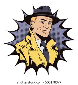 Stock illustration. People in retro style. Presentation template. Proud man