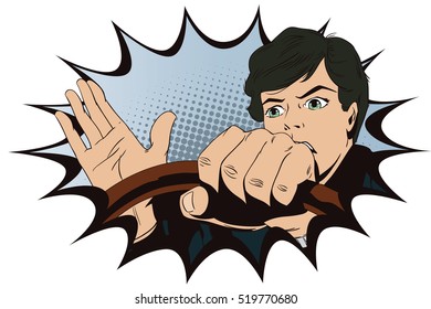 Stock illustration. People in retro style. Presentation template. Man driving a car.