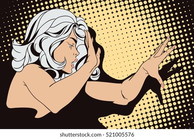 Stock illustration. People in retro style. Presentation template. Girl screaming in horror.