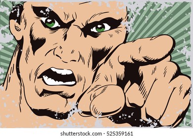 Stock illustration. People in retro style. Presentation template. Rage men screaming.