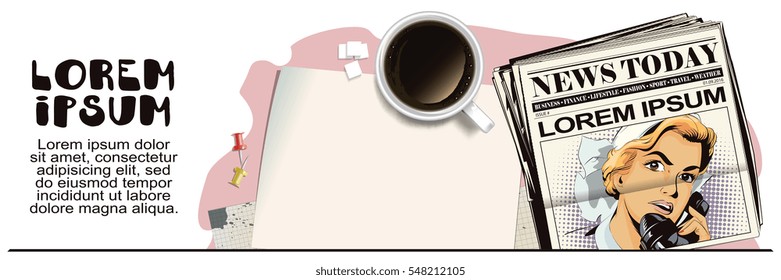 Stock illustration. People in retro style. Presentation template. Portrait of female nurse using vintage phone. Advertising your products.
