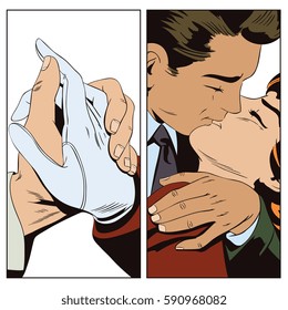 Stock illustration. People in retro style pop art and vintage advertising. Loving couple