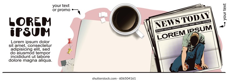 Stock illustration. People in retro style. Man tries to get up from his knees. Advertising your products.