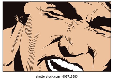 Stock illustration. People in retro style pop art and vintage advertising. Screaming man.