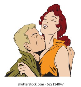 Stock illustration. People in retro style. Kissing couple