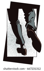 Stock illustration. People in retro style pop art and vintage advertising. Legs of a running man.