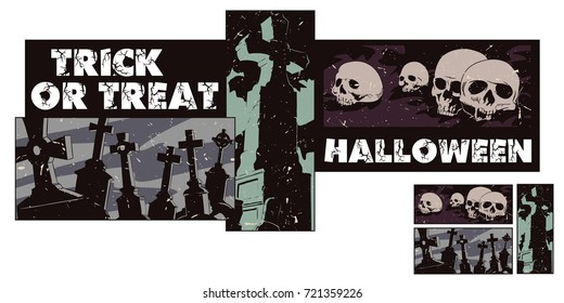 Stock illustration. People in retro style pop art and vintage advertising. Collage on theme halloween.