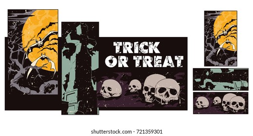 Stock illustration. People in retro style pop art and vintage advertising. Collage on theme halloween.