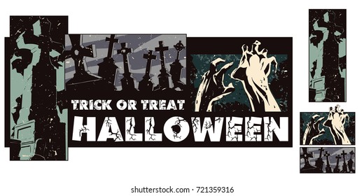 Stock illustration. People in retro style pop art and vintage advertising. Collage on theme halloween.