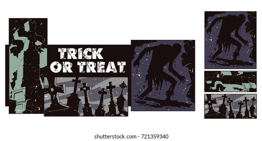 Stock illustration. People in retro style pop art and vintage advertising. Collage on theme halloween.