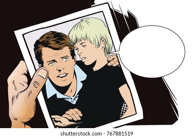 Stock illustration. People in retro style pop art and vintage advertising. Teenager and adult talking.