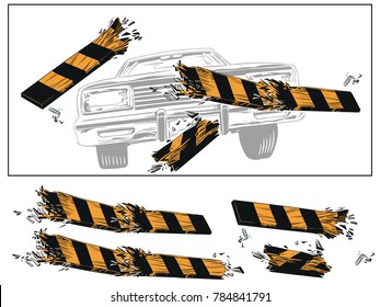 Stock illustration. People in retro style pop art and vintage advertising. Accident. Breaking fence barrier.