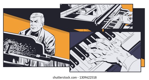 Stock illustration. Piano player performing music. 