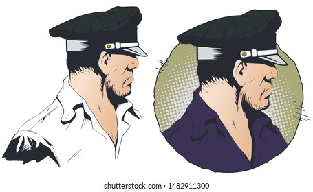 Stock illustration. Portrait cool policeman.