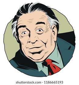 Stock illustration. Portrait happy fat businessman.