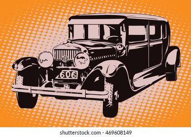 Stock illustration in retro style pop art and vintage advertising. Vintage auto.