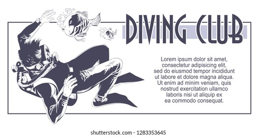 Stock illustration. Scuba divers underwater.