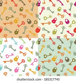 Stock illustration seamless pattern decorative keys and locks