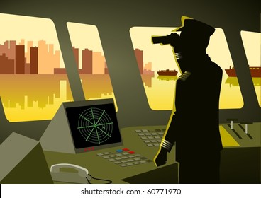 Stock Illustration Of A Ship Captain Using A Binoculars