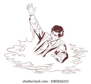 Stock illustration. Sinking man.