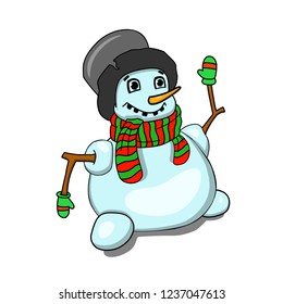 Stock Illustration Snowman in black hat on a White Background