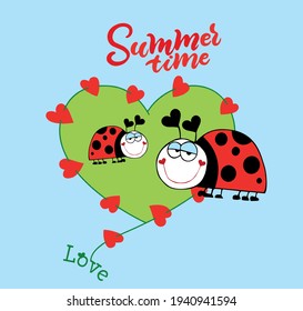 stock illustration summer time with ladybug and heart