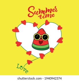 stock illustration summer time with watermelon and heart