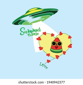 stock illustration summer time with watermelon and heart