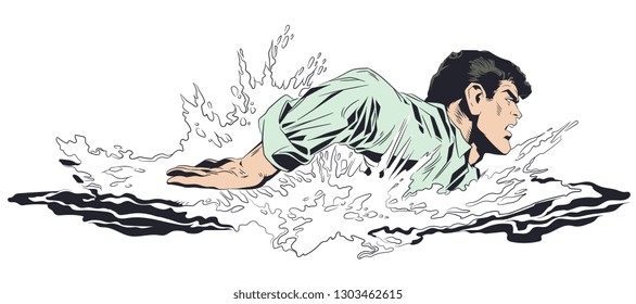 Stock illustration. Swimming businessman. Shark business.
