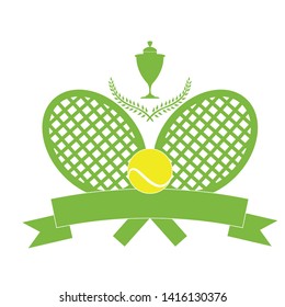 Stock Illustration Tennis Logo with Wreath and Ribbon and Cup