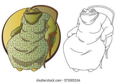 Stock illustration. Toad sits in a chair like a man.