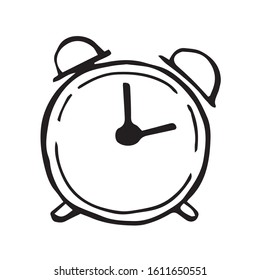 
stock illustration vector drawing alarm clock isolated on white background. clock drawn in doodle style icon stylized image. concept good morning, daily routine