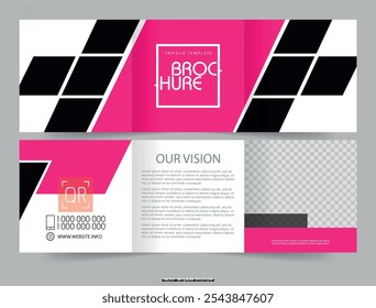 Stock illustrations on the topic Business brochure. Trifold Flyer brochure design. Layout of the first page, back page. Flyer for printing. Easy to edit file. Vector graphics.