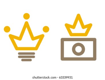 Stock illustrator avatar: light bulb + crown. Stock photographer: camera + crown.