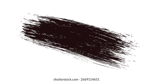 Imagen de stock de pinceladas creativas sobre fondo blanco.  Cepillo negro Stock sobre fondo aislado. Abstractas trazo de pincel negro sobre fondo blanco con pintura al óleo de colores.
