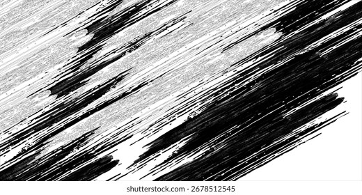 Imagen de stock de pinceladas creativas sobre fondo blanco.  Cepillo negro Stock sobre fondo aislado. Abstractas trazo de pincel negro sobre fondo blanco con pintura al óleo colorida. ilustración Vector.
