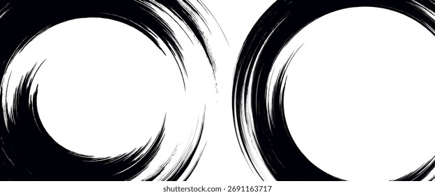 Imagen de stock de pinceladas creativas sobre fondo blanco.  Cepillo negro Stock sobre fondo aislado. Abstractas trazo de pincel negro sobre fondo blanco con pintura al óleo de colores.

