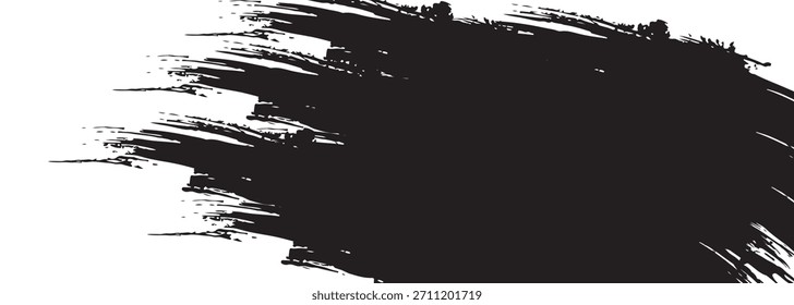 Imagen de stock de pinceladas creativas sobre fondo blanco. Cepillo negro Stock sobre fondo aislado. Abstractas trazo de pincel negro sobre fondo blanco con pintura al óleo de colores.