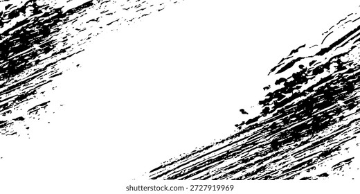 Imagen de stock de pinceladas creativas sobre fondo blanco.  Cepillo negro Stock sobre fondo aislado. Abstractas trazo de pincel negro sobre fondo blanco con pintura al óleo de colores.
