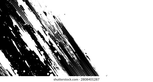 Stock image of creative brush strokes on white background.  Black brush Stock on isolated background. Abstract black brush stroke on white background with colorful oil paint.
