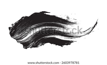 Stock image of creative brush strokes on white background.  Black brush Stock on isolated background. Abstract black brush stroke on white background with colorful oil paint.
