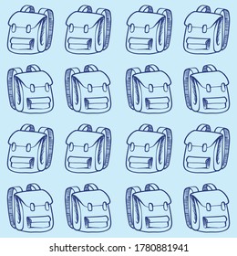 Stock image. Vector illustration of a school backpack on a blue background. Children is bag.