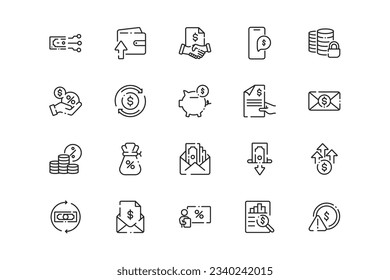 Stock lines icon set. Stock genres and attributes. Linear design. Lines with editable stroke. Isolated vector icons.