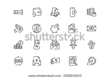 Stock lines icon set. Stock genres and attributes. Linear design. Lines with editable stroke. Isolated vector icons.