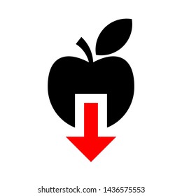 Stock Loses Billions. Apple sign with red arrow down. Vector illustration