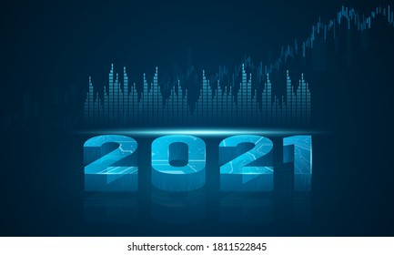 mercado de valores 2021, gráfico económico con diagramas, conceptos e informes empresariales y financieros, concepto de comunicación tecnológica abstracta vectorial