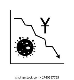 Stock Market Accident caused by corona virus. the down arrow graphic logo represents the decline in the currency and the Stock Market caused by the pandemic. The global market and economic crisis.