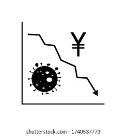 Stock Market Accident caused by corona virus. the down arrow graphic logo represents the decline in the currency and the Stock Market caused by the pandemic. The global market and economic crisis.