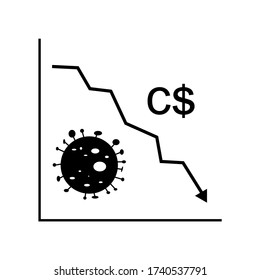 Stock Market Accident caused by corona virus. the down arrow graphic logo represents the decline in the currency and the Stock Market caused by the pandemic. The global market and economic crisis.