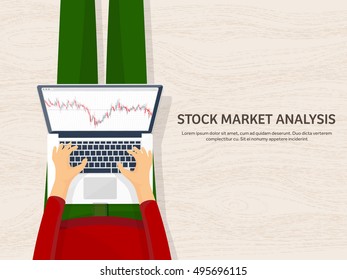 Stock market analysis,finance.Flat style illustration.Money investing.Global economy, market news.Forex trading tips.Investment banking.Futures market trading.Financial investment.Long term investment